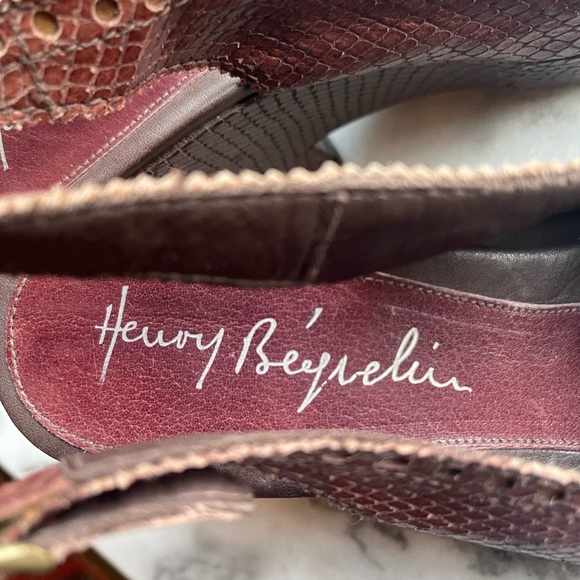 Vintage Henry Beguelin brown snakeskin leather sling back platforms - Picture 7 of 11